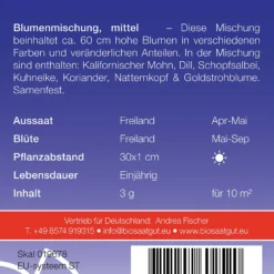 Halbhohe Blumenmischung Mittel | BIO Blumensamenmischung Von De Bolster [MHD 12/2023]