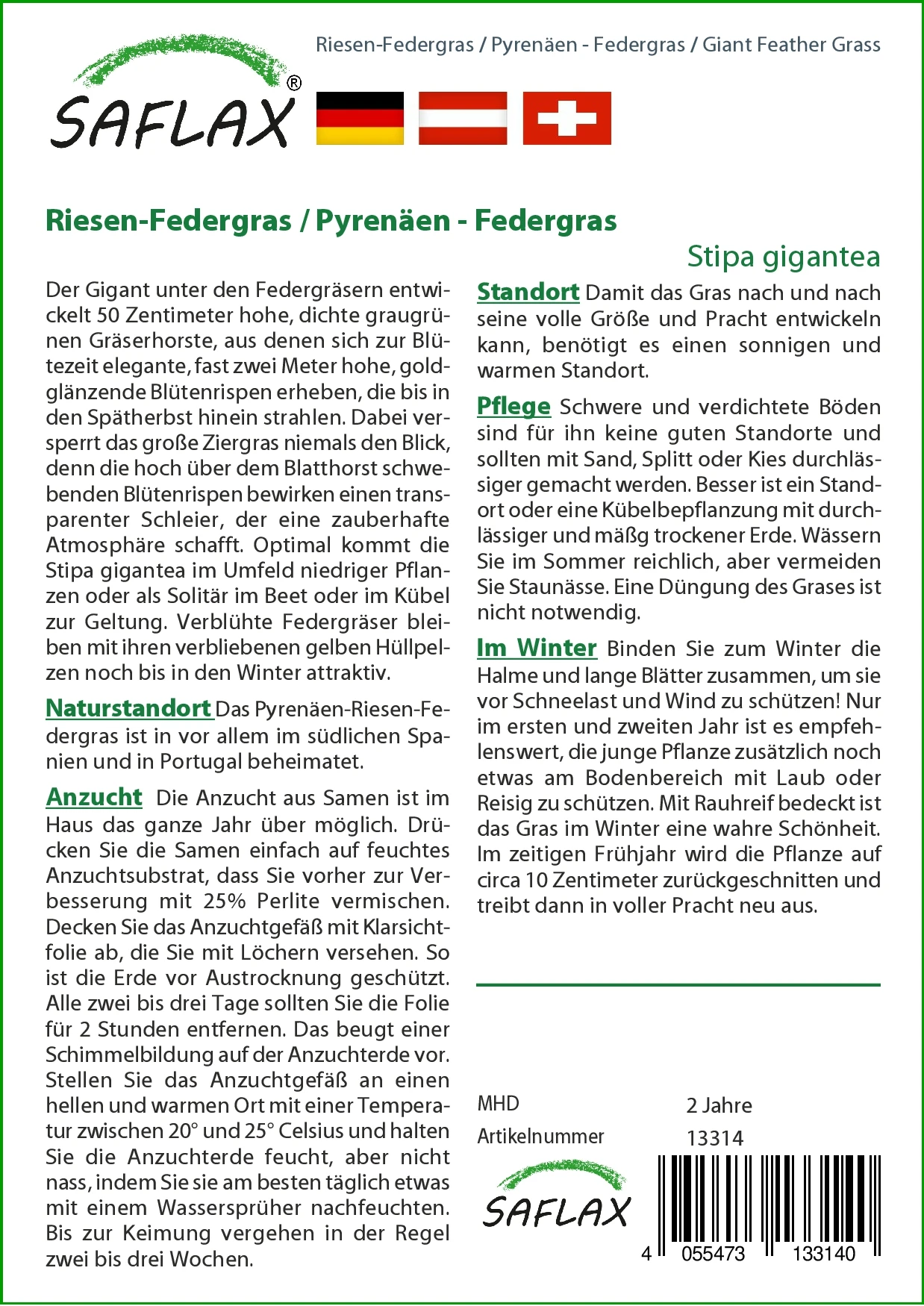 Riesen-Federgras (Pyrenäen-Federgras) | Gräsersamen Von Saflax 2 Riesen-Federgras (Pyrenäen-Federgras) | Gräsersamen Von Saflax – Bild 2