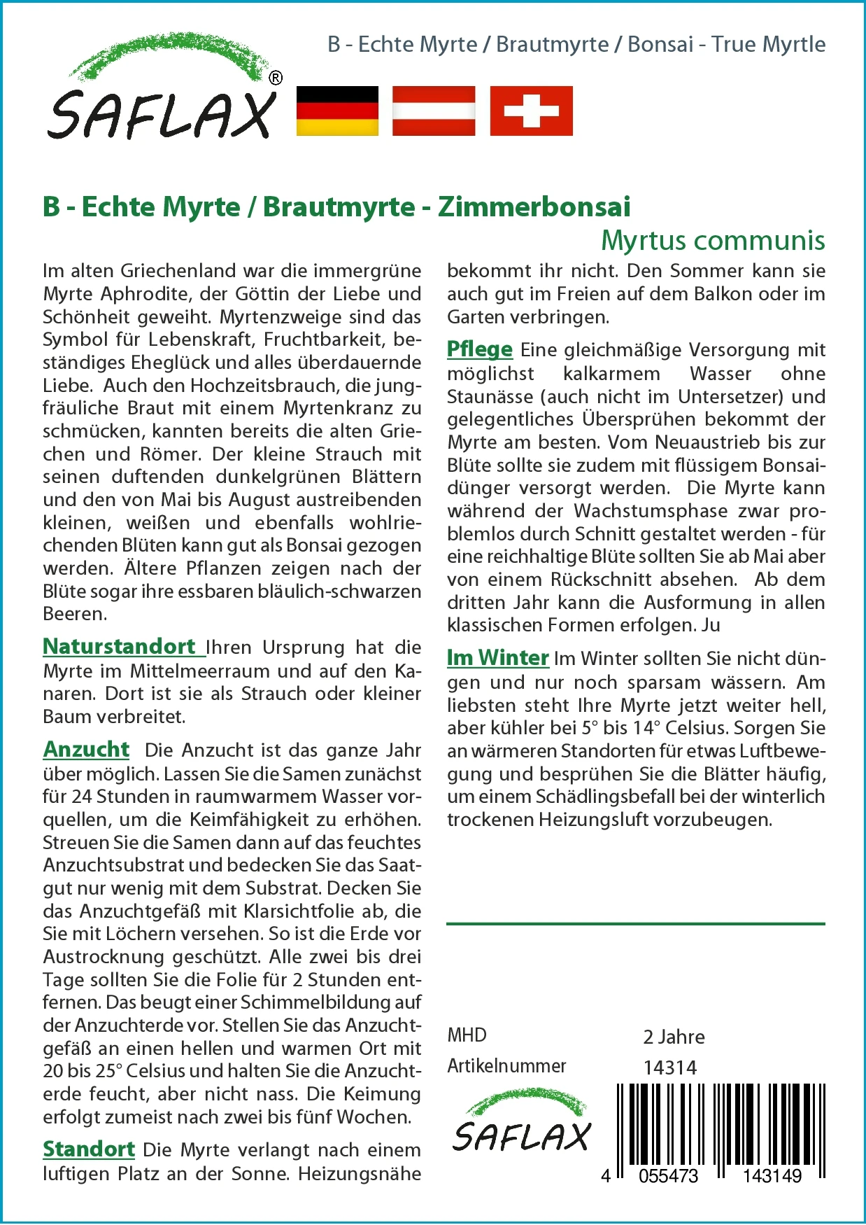 Echte Myrte | Bonsaisamen Von Saflax 1 Echte Myrte | Bonsaisamen Von Saflax