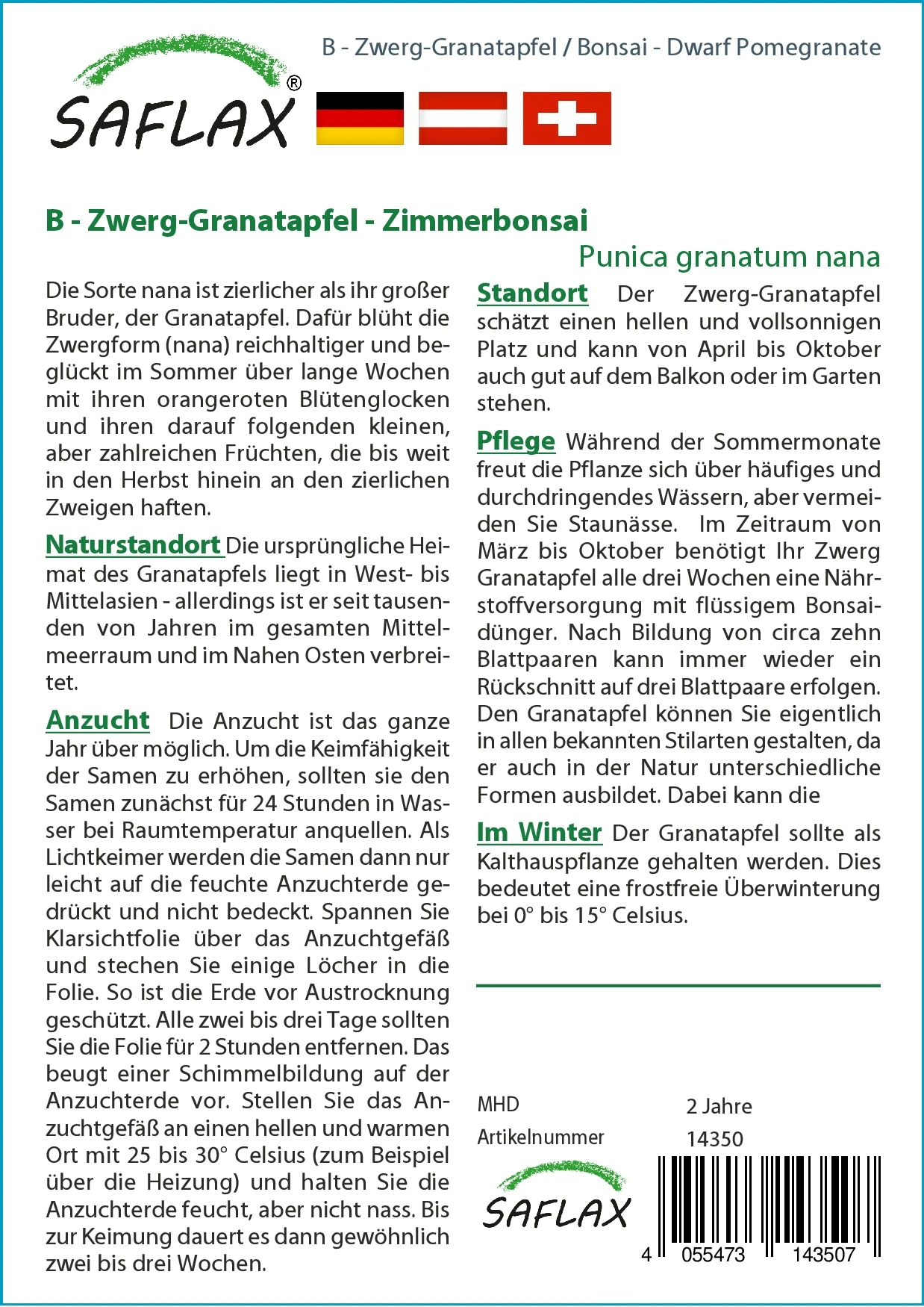 Zwerg-Granatapfel | Bonsaisamen Von Saflax 1 Zwerg-Granatapfel | Bonsaisamen Von Saflax