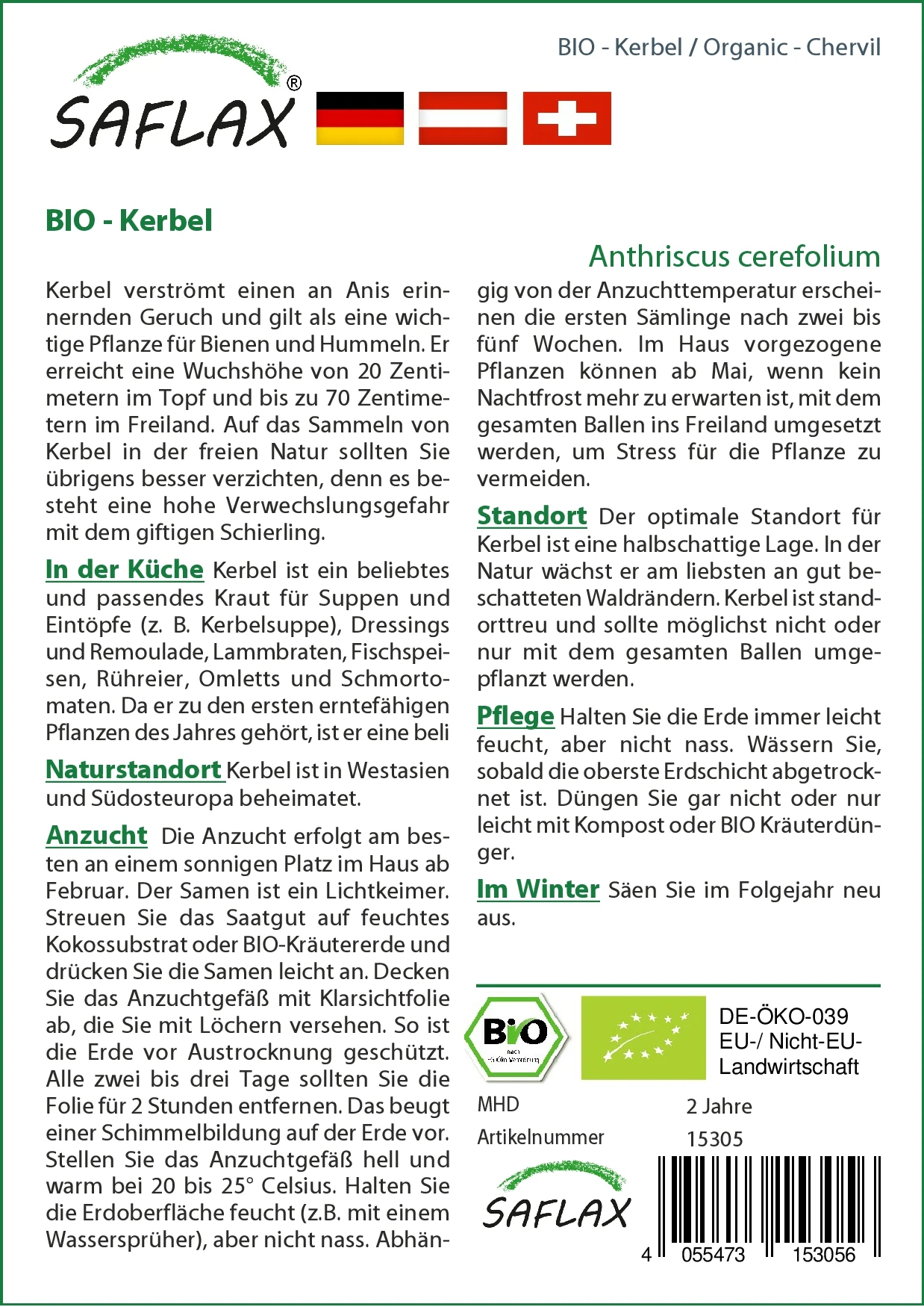 Kerbel | BIO Kerbelsamen Von Saflax 1 Kerbel | BIO Kerbelsamen Von Saflax