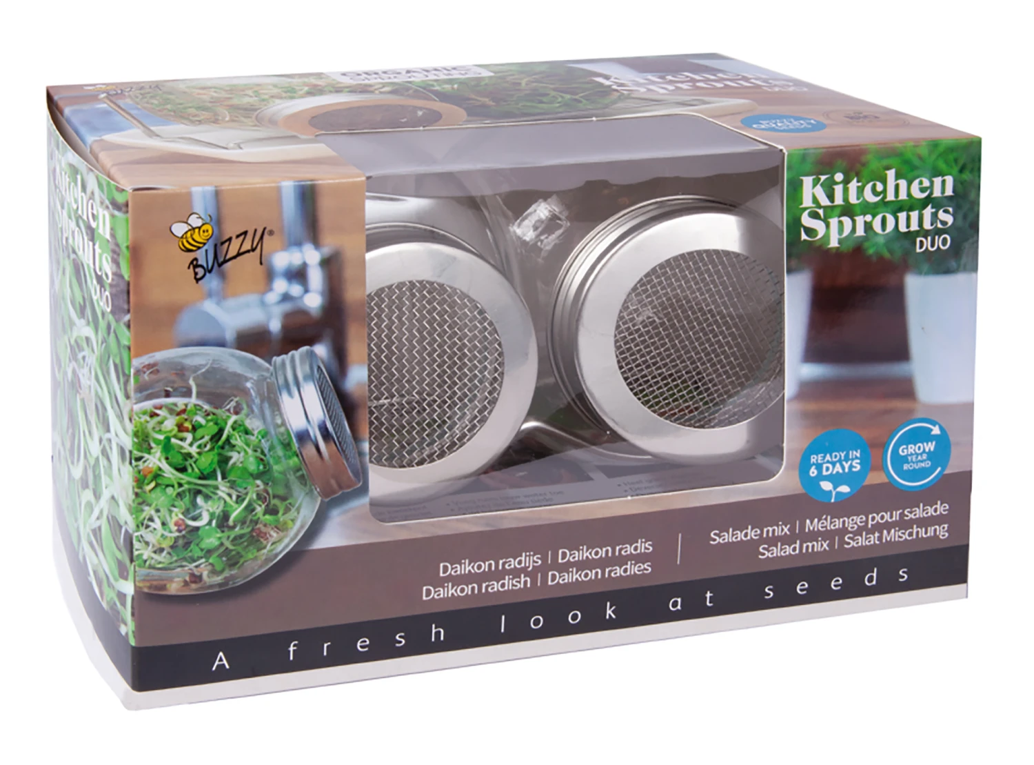 Sprossenglas DUO Set Mit BIO Keimsprossen | Keimsprossenglas Von Buzzy Seeds 1 Sprossenglas DUO Set Mit BIO Keimsprossen | Keimsprossenglas Von Buzzy Seeds