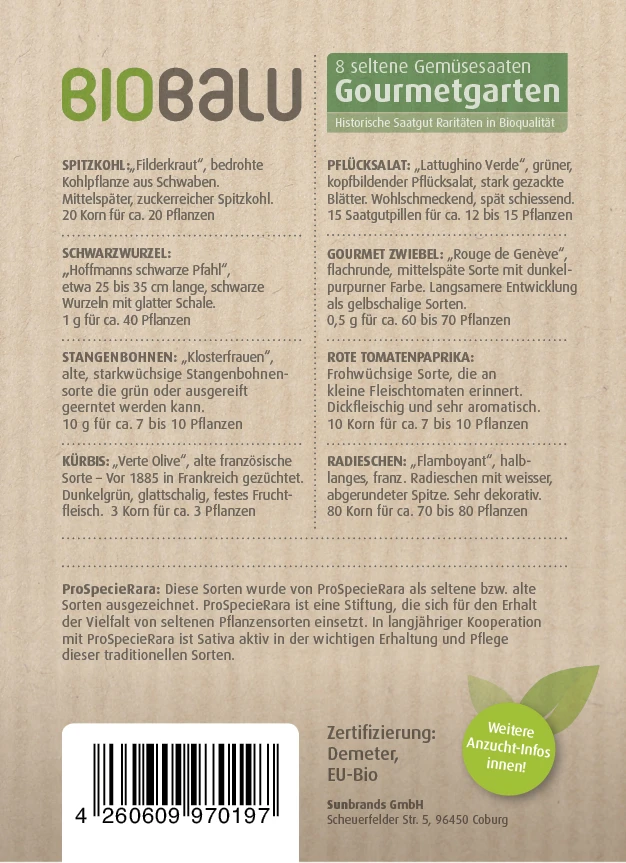 Gourmetgarten 8 Alte Sorten Set | BIO Gemüsesamen-Sets Von Biobalu 2 Gourmetgarten 8 Alte Sorten Set | BIO Gemüsesamen-Sets Von Biobalu – Bild 2