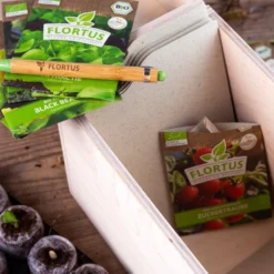 Gemüse Saatgut Archiv Holzbox (10 Tütchen + Register) | BIO Gemüsesamen-Sets Von FLORTUS -Blumen Raum Verkaufsgeschäft 551883 BIO Saatgut Archiv Holzbox 10 Tuetchen Register 2000 0564 6