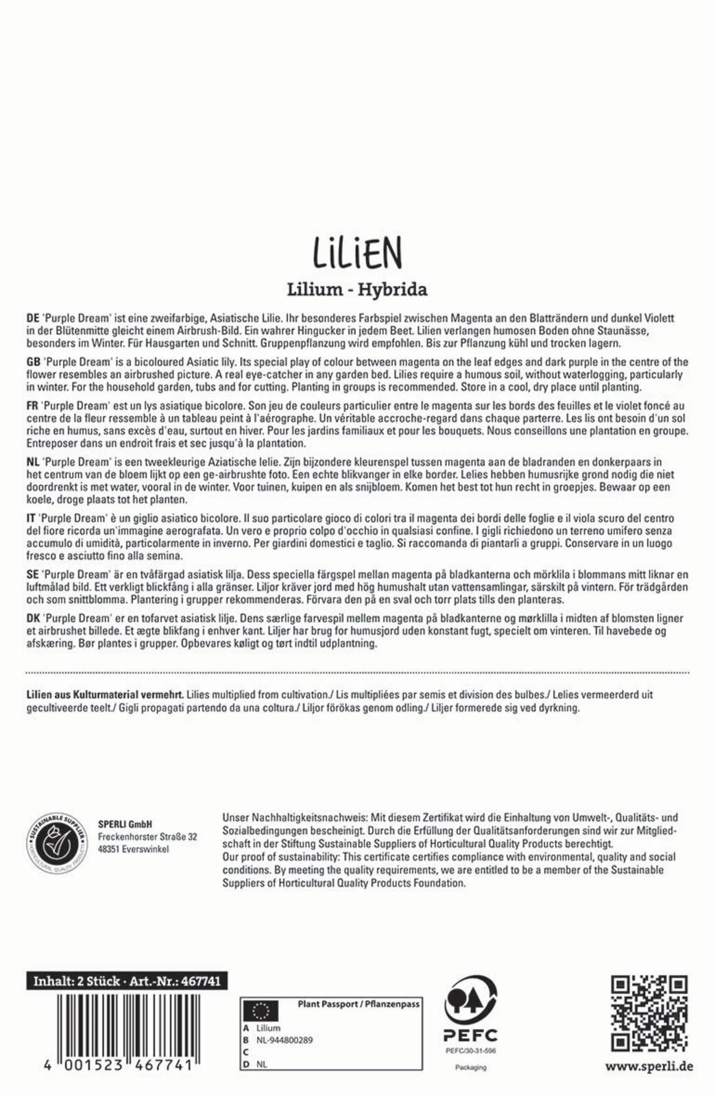 Lilie Purple Dream (2 Stück) | Lilienzwiebeln Von Sperli 2 Lilie Purple Dream (2 Stück) | Lilienzwiebeln Von Sperli – Bild 2