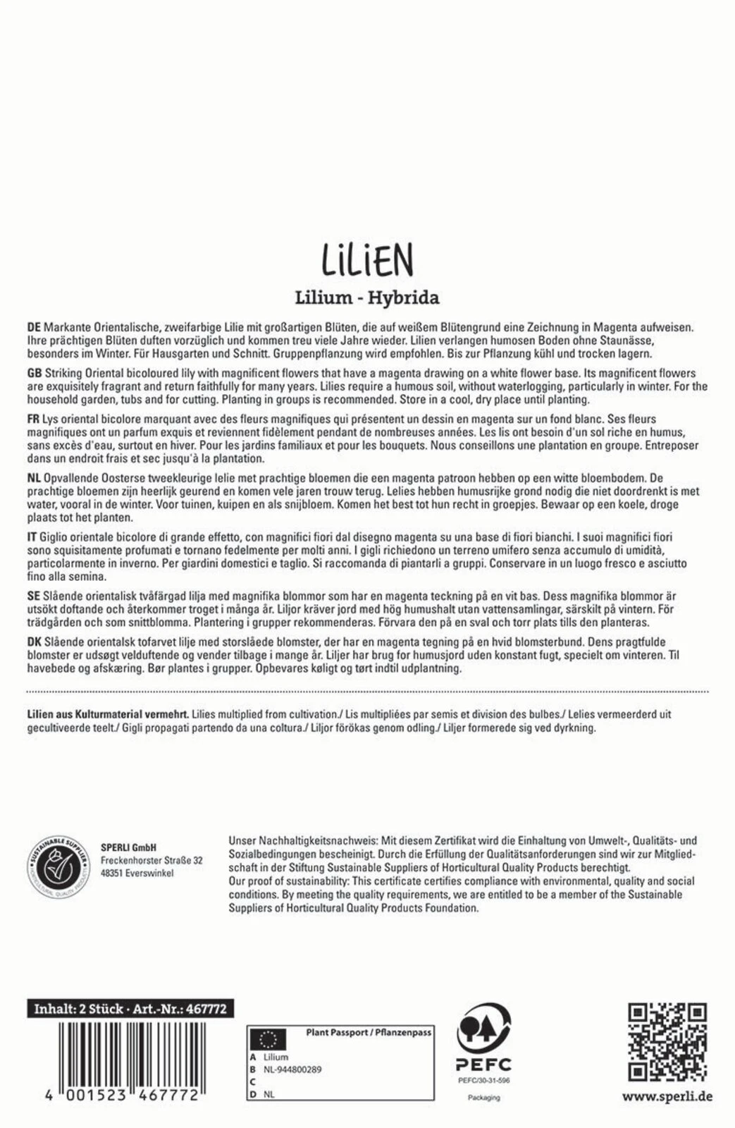 Lilie Hachi (2 Stück) | Lilienzwiebeln Von Sperli 1 Lilie Hachi (2 Stück) | Lilienzwiebeln Von Sperli