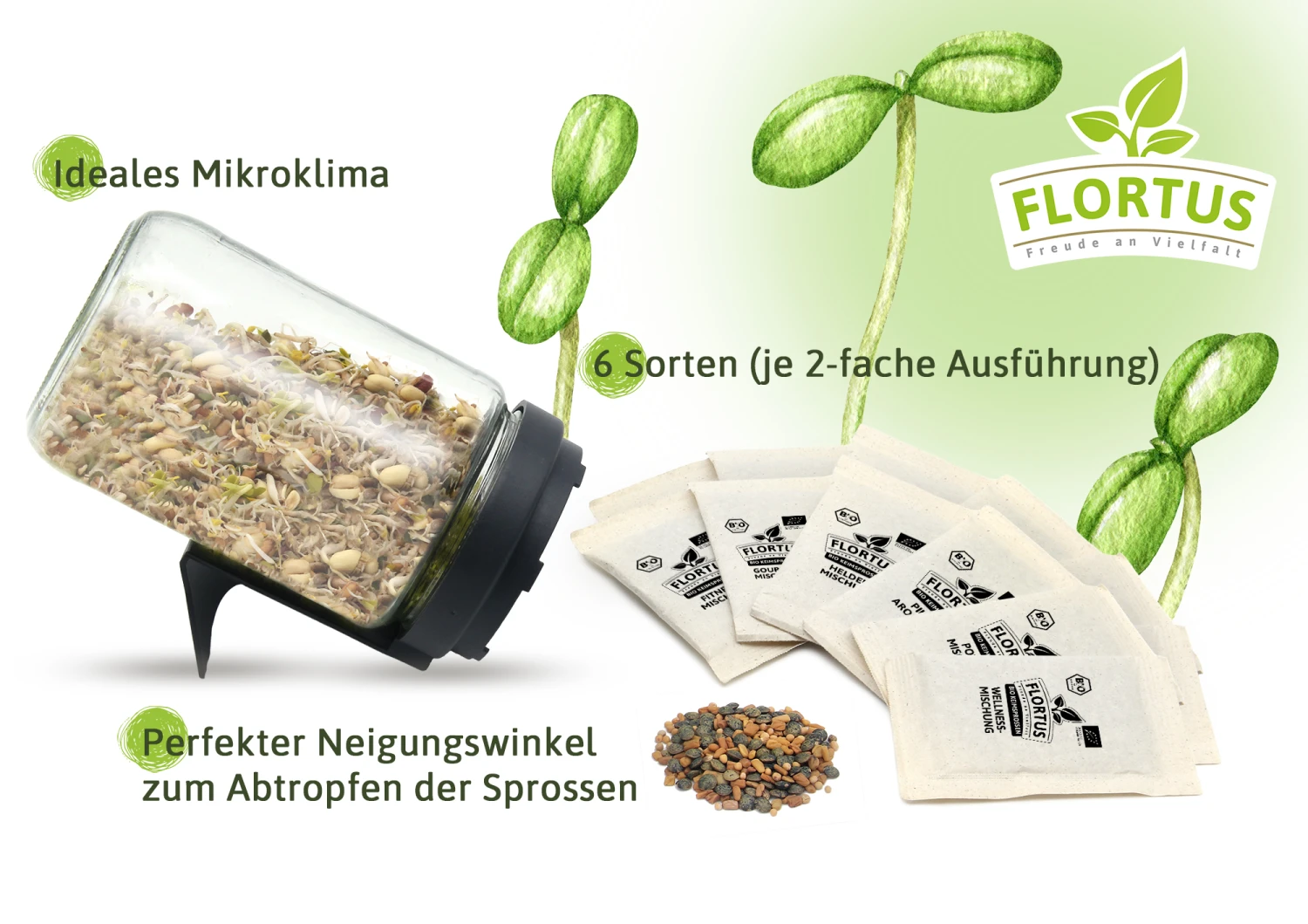 Keimsprossen Anzuchtset - Sprossen Mischungen (6 Sorten) | BIO Keimsprossen Sets Von FLORTUS 4 Keimsprossen Anzuchtset - Sprossen Mischungen (6 Sorten) | BIO Keimsprossen Sets Von FLORTUS – Bild 4