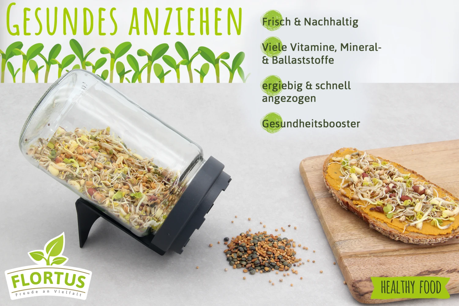 Keimsprossen Anzuchtset - Sprossen Mischungen (6 Sorten) | BIO Keimsprossen Sets Von FLORTUS 2 Keimsprossen Anzuchtset - Sprossen Mischungen (6 Sorten) | BIO Keimsprossen Sets Von FLORTUS – Bild 2
